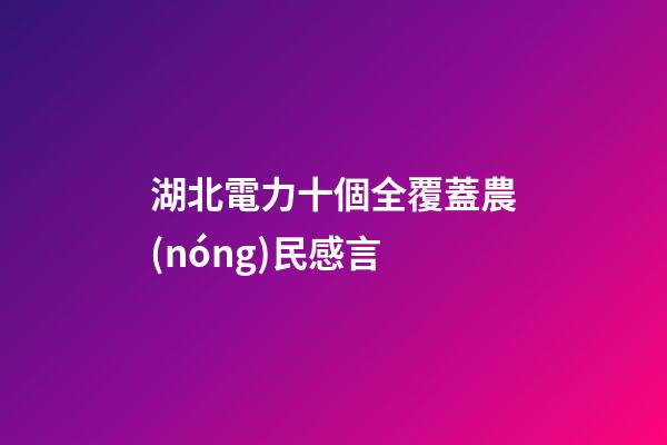 湖北電力十個全覆蓋農(nóng)民感言