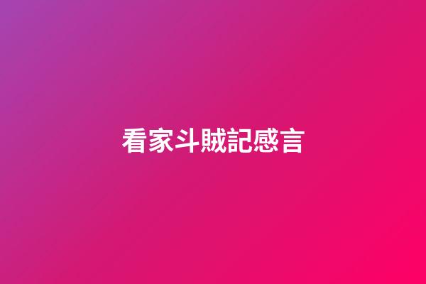 看家斗賊記感言
